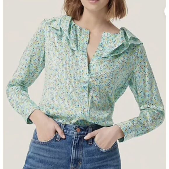 NWT J. Crew Pink Floral Ruffle Blouse XS Field Day Shirt AW869 - Picture 2 of 5